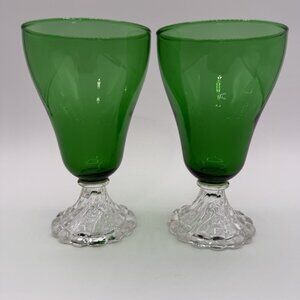 Vintage Anchor Hocking 5 3/4” Tall Burple Forest Green Glasses Set of 2 MCM